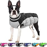 OUOBOB Winter Dog Coat,Large Dog Jacket,Waterproof Pet Jacket with Back Zipper,Pet Coat with Harness Built in,Warm Dogs Coat with Fleece Lined,Snow Jacket Clothes French Bulldog Shiba Inu,Black,L