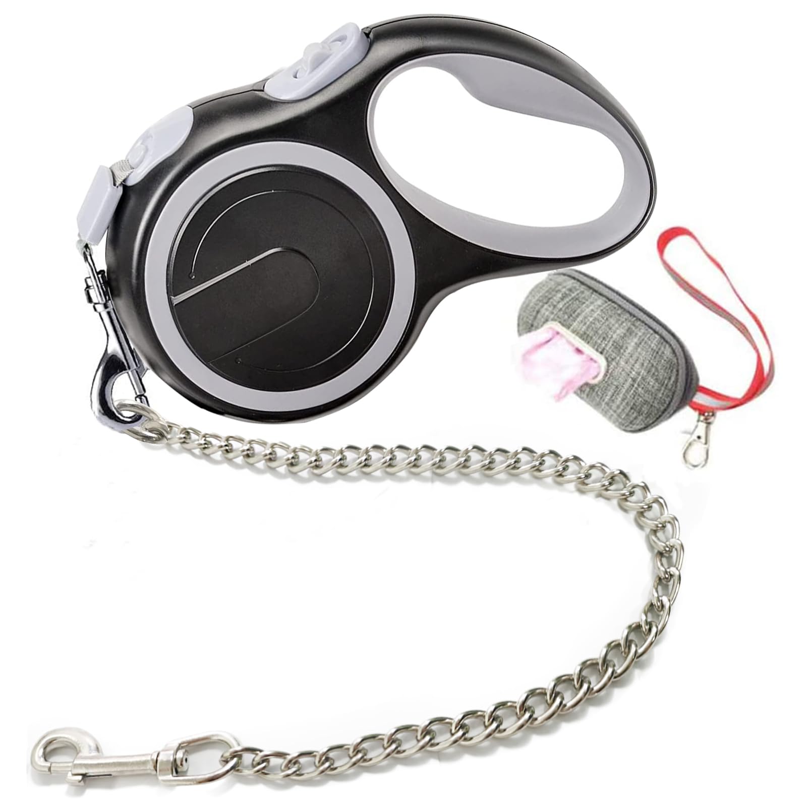 Etechydra 8m Retractable Leash - Gray, Nylon with Chew Proof Chain, Heavy Duty for Medium Large Dogs