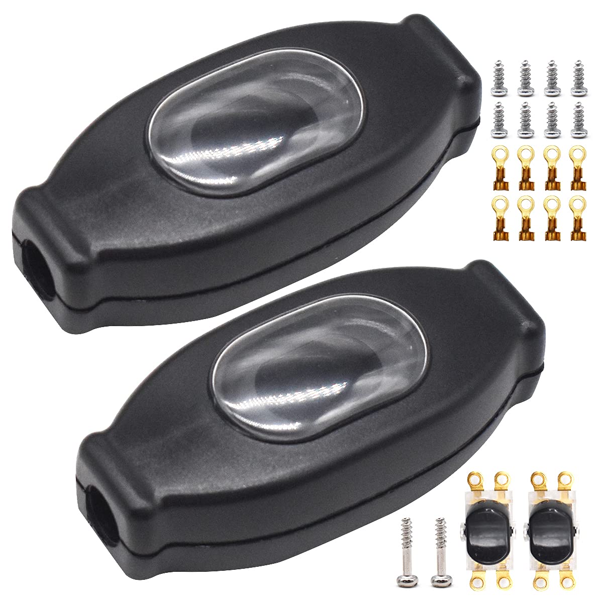 Inline Cord Switch Connection, Regerly Black Plastic Junction Box Intermediate Switch Waterproof Torpedo Switch Waterproof for Outdoor Area Desk Bedroom Small Appliance or Lamp