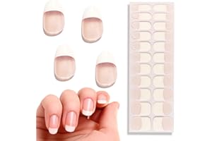 YIZHUO Semi Cured Gel Nail Strips Kit | Nude Pink French Manicure Design, 22 Pcs Full Nail Wraps, Long Lasting, DIY at Home (UV Lamp Required)