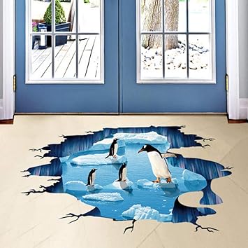 Amazon Com Smydp 3d Floor Sticker Sea Ice Penguin Home