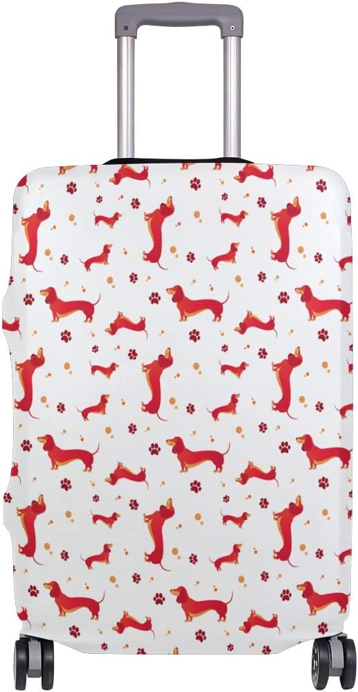 Fashion Travel Red Dachshund Dog With Paw Luggage Suitcase Protector Washable Baggage Covers