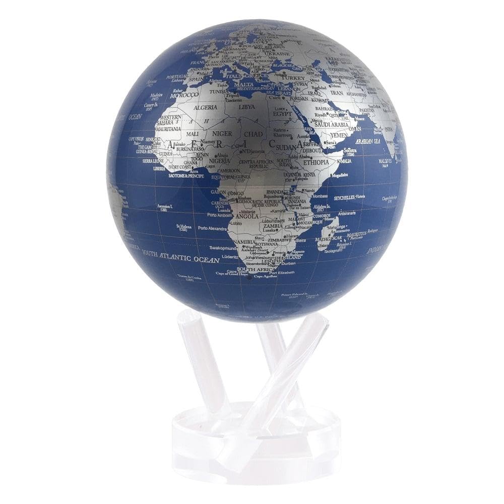 Photo 1 of MOVA Globe – Blue and Silver 4.5” | Solar-Powered Spinning Decor for Desk | Self-Rotating Modern Earth Globe | No Batteries Required