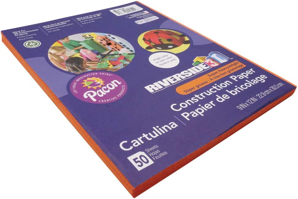 Riverside 3D Construction Paper, Orange, 9" x 12", 50 Sheets