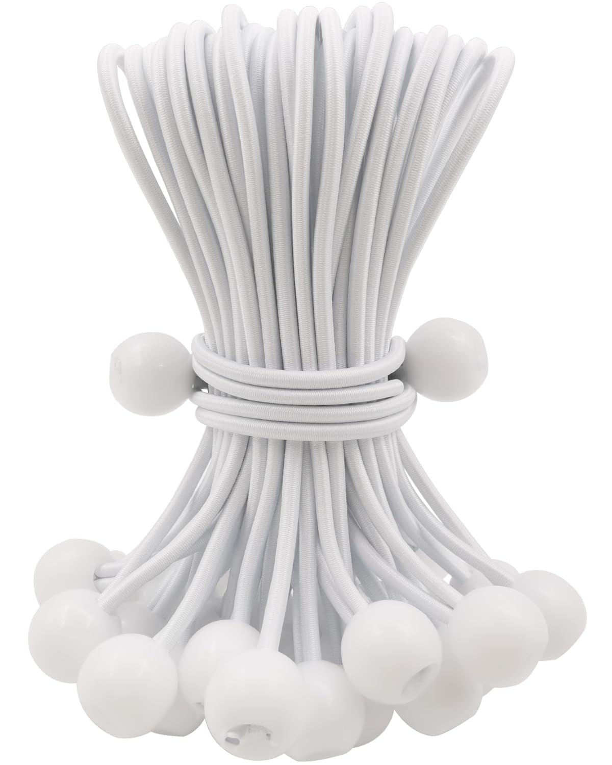 BINCKIN Bungee Balls 25 Pcs, 6 Inch Bungee Cords with Balls, Tent Accessories for Camping Tarp, Tents, Canopy and Fixings (White)