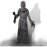 NLZI Child Grim Reaper Costume Scary Reaper Robe with Glowing Red Eyes Halloween Outfits for Kid