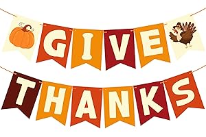 OHOME Thanksgiving Decorations - GIVE THANKS Banner | Friendsgiving Party Decorations for Indoor Outdoor Outside - Thanksgiving Garland for Front Door | THANKSGIVING Backdrop Wreath for Window Wall