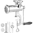 VEVOR Manual Meat Grinder, 304 Stainless Steel Hand Meat Grinder with Steel Table Clamp, Meat Mincer Sausage Maker & 2 Cutting Plates, Cookie Attachment, Sausage Tube for Beef Pepper Mushroom Cookie