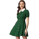Allegra K Women's Vintage Peter Pan Collar Lace Up Button Down A Line Dress