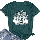 Hiking Shirt for Women Funny Nature Sunrise Graphic Mountain T Shirt Summer Casual Workout Short Sleeve Adventure Tees