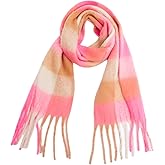SHOHOKU Large Chunky Plaid Scarf Coloured Checked Oversized Scarf Tassel Soft Fall Winter Thick Warm Shawl Women