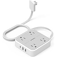 Flat Plug Power Strip, TESSAN 5 ft Ultra Thin Extension Cord with 3 USB Wall Charger(1 USB C Port), 4 Outlets Slim Desk Charg