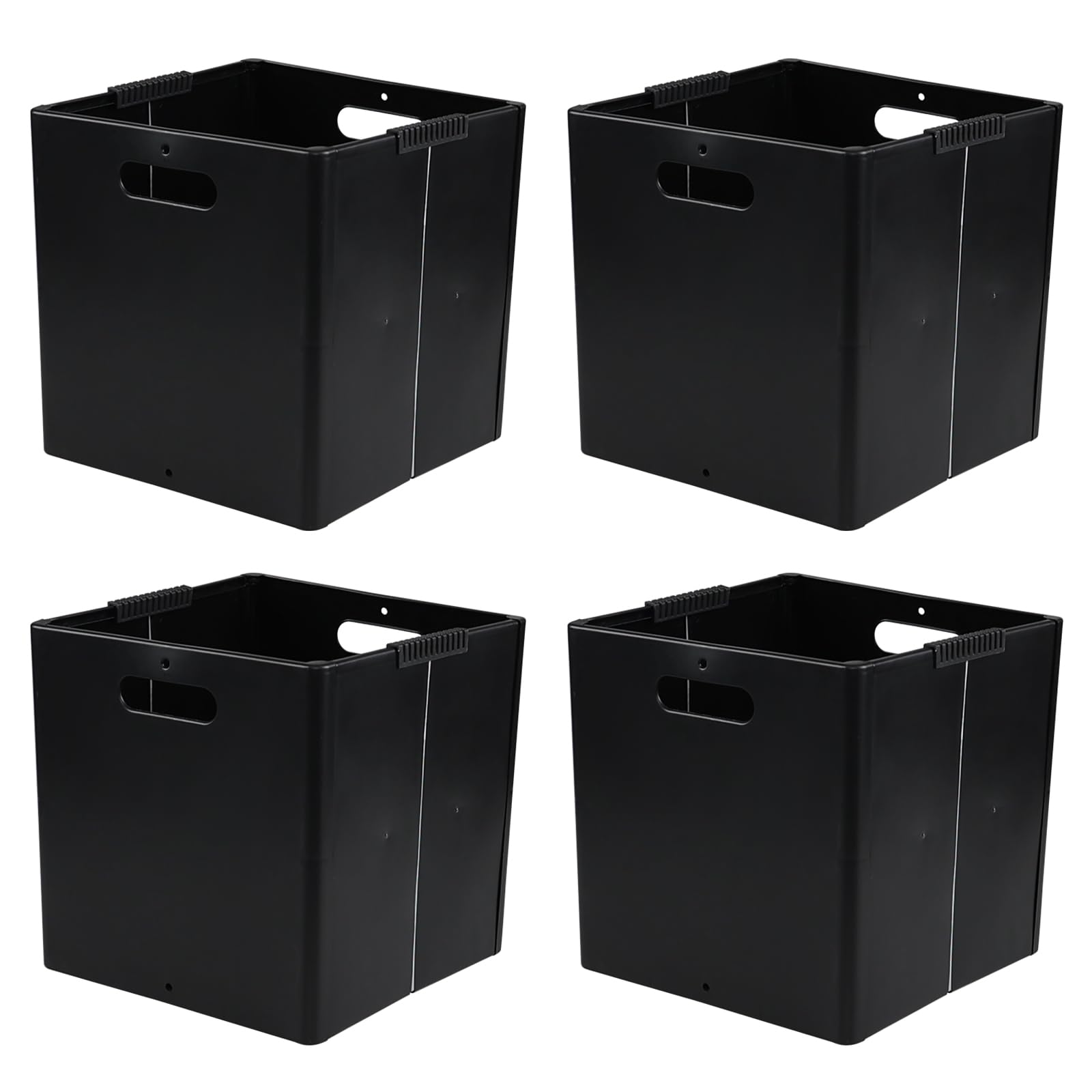 Dehouse 4 Pack Plastic Collapsible Storage Cube Boxes with Handle, Foldable Square Storage Unit Box, Black