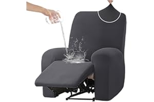 HDCAXKJ 100% Waterproof 4-Piece Recliner Cover for Large Recliner Stretch Recliner Chair Covers for Reclining Chair with Arms Non Slip Recliner Slipcovers Furniture Protector (Dark Gray,1 Seat)