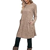 Poetsky Womens Tunic or Tops to Wear with Leggings Long Sleeve Side Buttons Swing Casual Long Shirts with Pockets S-3XL