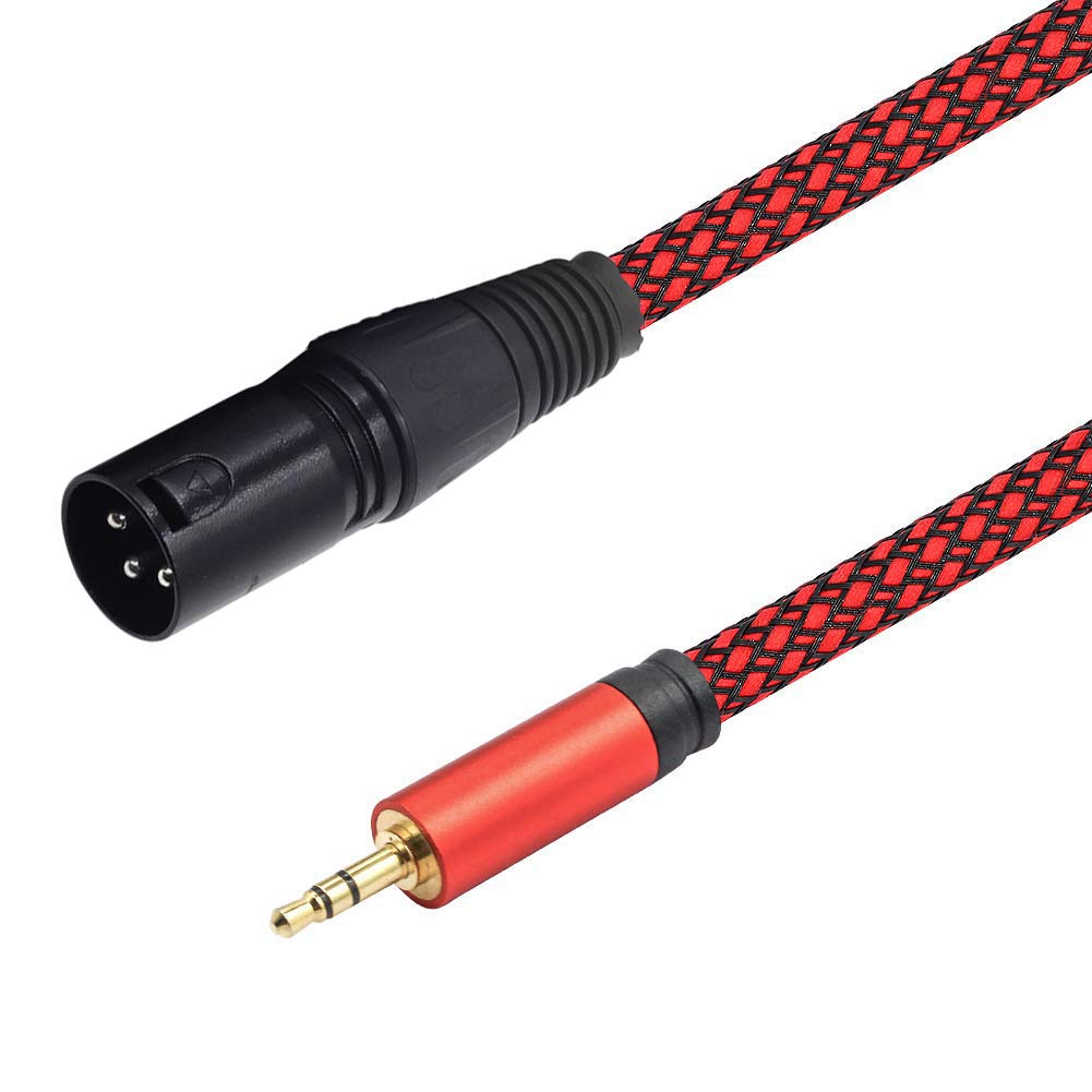LoongGate 3.5mm (1/8 Inch) TRS Stereo Male to XLR Male Braided Nylon Microphone Cable for Smartphone, Computer, Video Camera (XLRM 3M, Red)