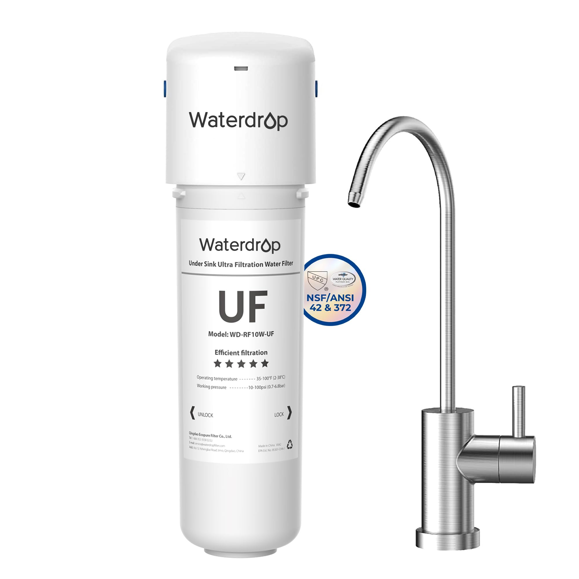 Photo 1 of Waterdrop 10UBW-UF 0.01 ?m Ultra Filtration Under Sink Water Filter System for Baçt?ria Reduction, Reduces Lead, Chlorine, Bad Taste & Odor, 11K Gallons, with Dedicated Faucet, USA Tech