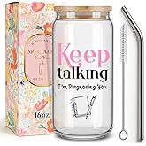 Funny Therapist Psychology Drinking Glass Cup Gifts for Women Psychologists Psychiatrists, Doctors, Therapists,Counselors,Keep Talking I'm Diagnosing You,Glass Tumbler with Lid and Straw -17