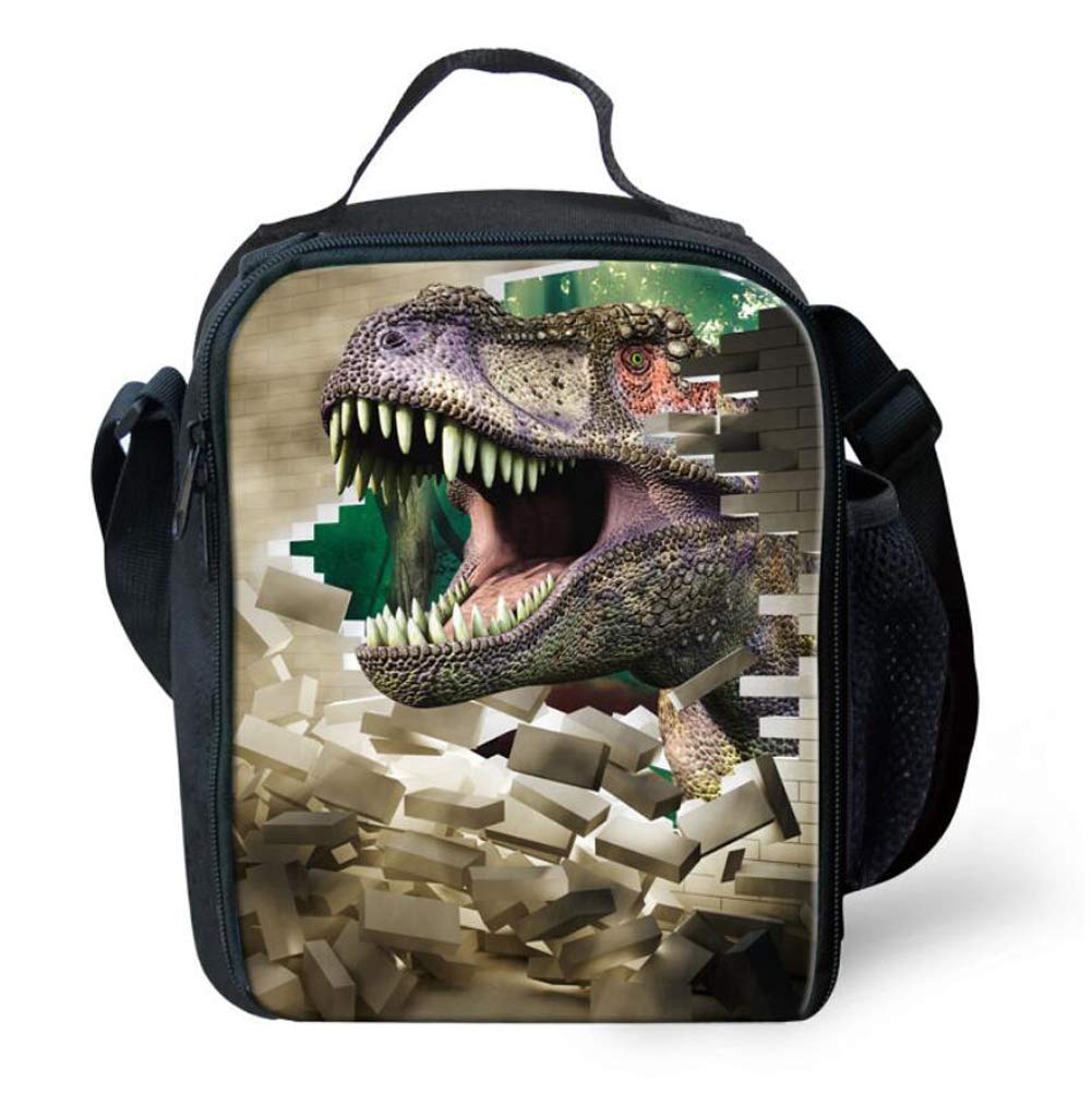 Leberna 3D Print Animal Insulated Lunch Bag with Bottle Holder Adjustable Strap for Kids T-Rex