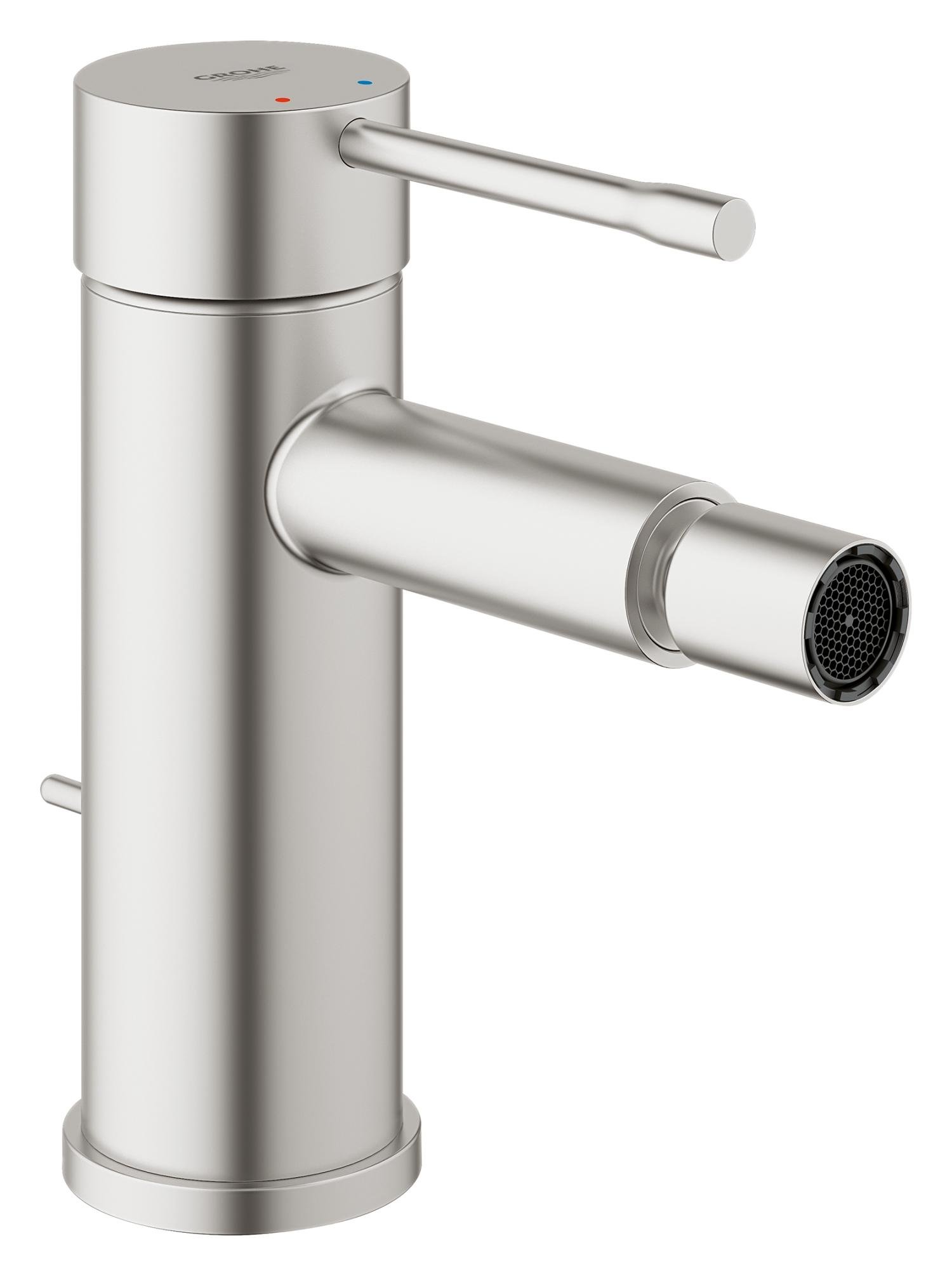 GROHE Essence Bidet Mixer Tap with Pop-Up Waste Set (Metal Lever, 28 mm Ceramic Cartridge, Ball-Joint Mousseur, 3/8 Inch Tails), Supersteel, 32935DC1