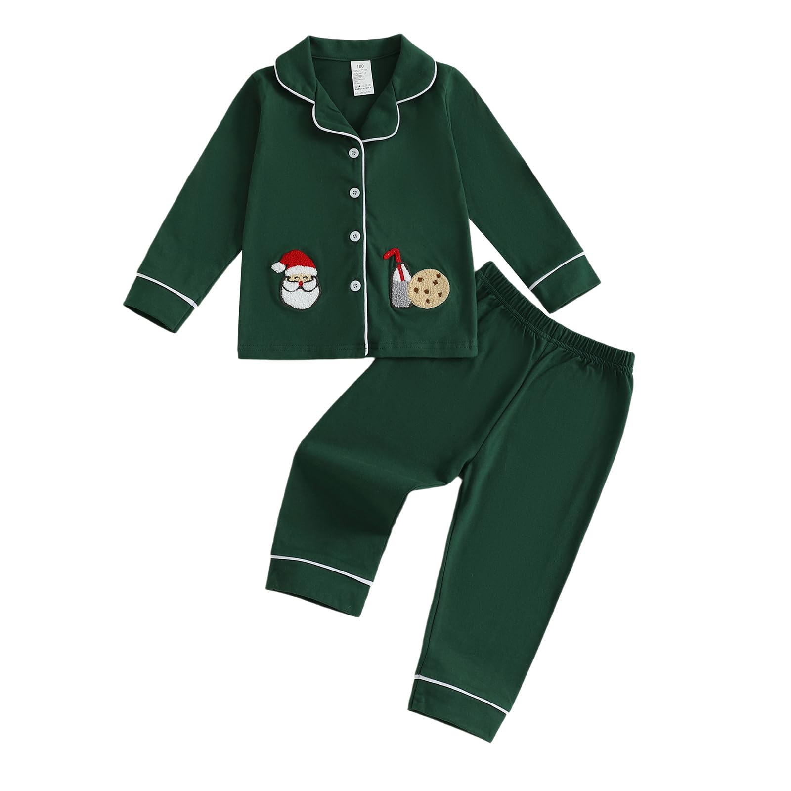 Photo 1 of Balaflyie Baby Button Down Pajamas Set Shirt and Pants Toddler Cotton Pjs Long Sleeve Sleepwear (Santa Cookie&Dark Green,3 Months)