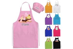 Custom Kids Apron and Chef Hat Personalized Kids Apron Name Cooking Baking Kitchen Painting Boys Girls Gift