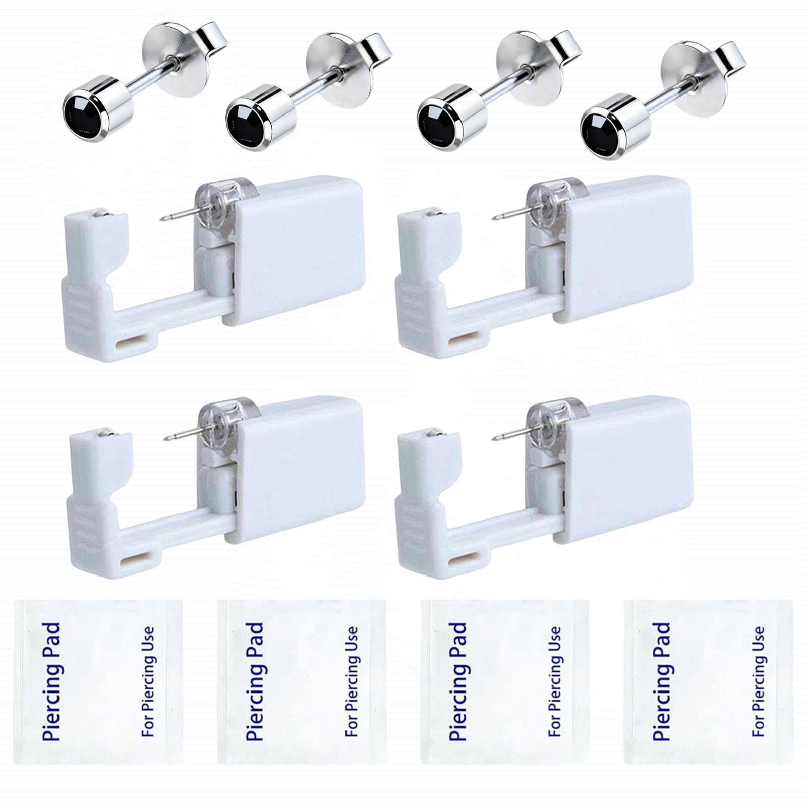Kuesn 4 Pack Self Ear Piercing Gun Disposable Self Mixed Colours Ear Piercing Gun Kit Safety No Pain Kit with Stud (Black)