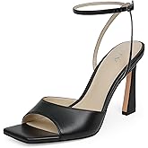 QIY Strappy Heels for Women Heeled Sandals Square Toe Heel Ankle Strap Stiletto Mesh High Heels Dress Shoes