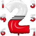 Hollowfly 40 Inch Cartoon Red and White Large Number 2 Balloon 40 Inch Anime Cartoon Ball Party Birthday Decorations Supplies Black Red and White Theme Number Balloons for 2nd Birthday