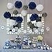 Furuix Bridal Shower Decorations 16 pcs White Navy Blue Grey 10inch 8inch Tissue Paper Pom Pom Paper Lanterns Mixed Package for Blue Themed Party Baby Shower Decoration (White Navy Blue)