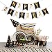 30th Birthday Plates, Napkins, Cups, Tablecloth, Banner, Party Hats - Huge Birthday Pack for 16 Person - Gold and Black 30th Birthday Table Decorations for Men and Women