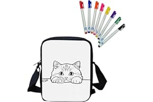 Pwnixequ Color Your Own Bag with 8 Fabric Markers DIY Coloring Girls Crossbody Bag Arts and Crafts, Cat Daisy