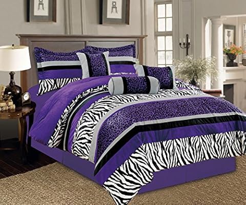 7 Pieces Purple Black White Grey Leopard Zebra Comforter 102 X92 Bed In A Bag Set King Size Bedding