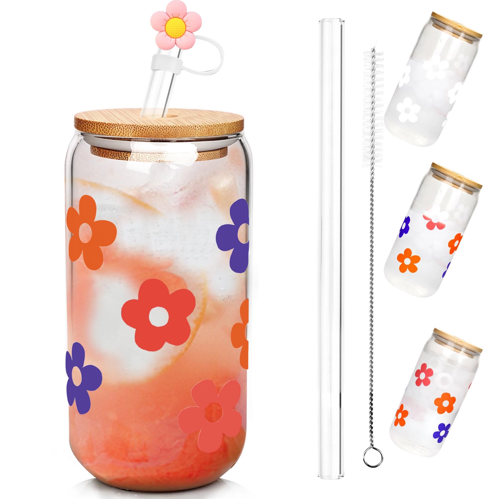 Mason Life Glass Cups with Lids and Straws, Valentine Gift 18oz Iced Coffee Cup with Color Changing, Beer Can Shaped Iced Coffee Glass Set, Drinking Glasses for Long Drinks, Water, Cocktail, Whiskey