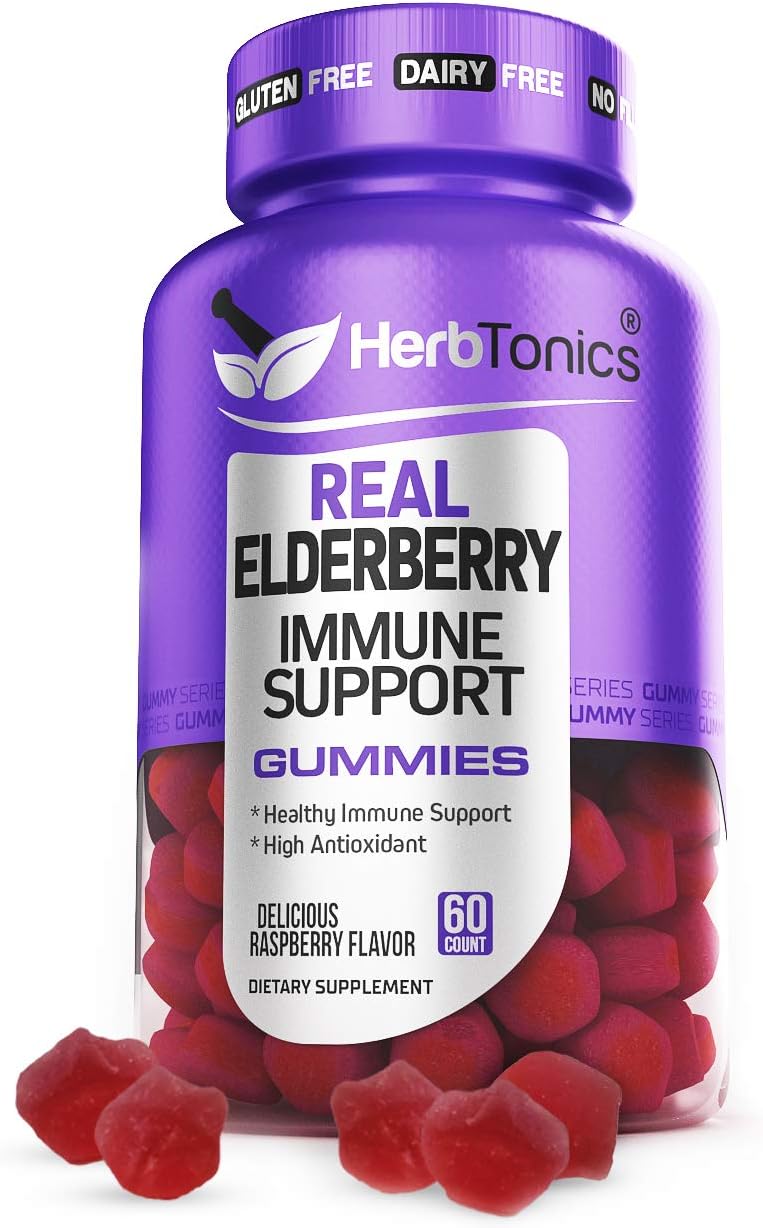 Elderberry Gummies with Vitamin C and Echinacea Immune Support Kids and Adults Vegan, Non-GMO, Gluten Free and Gelatin Free