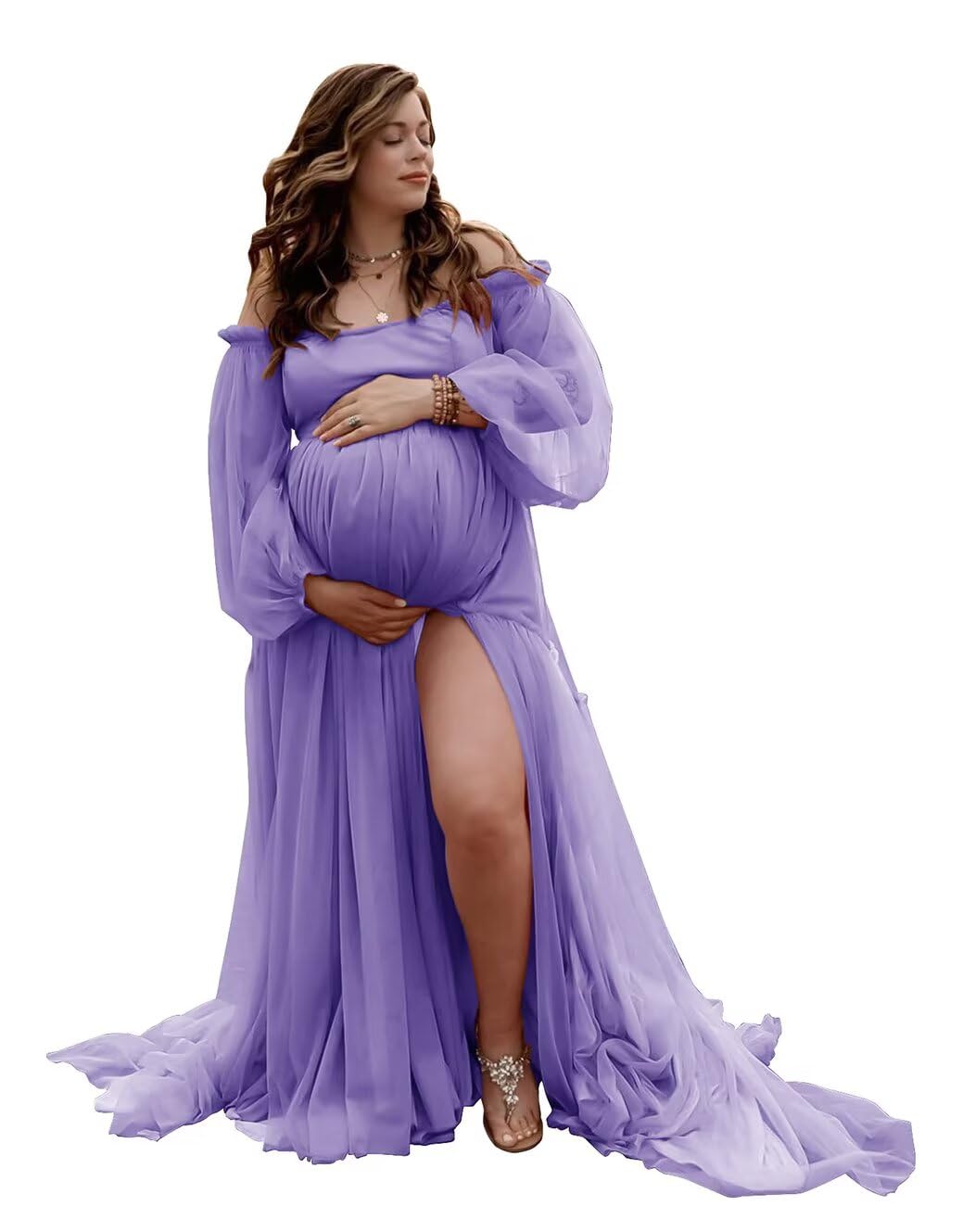Verngo Lavender Off Shoulder Maternity Dress for