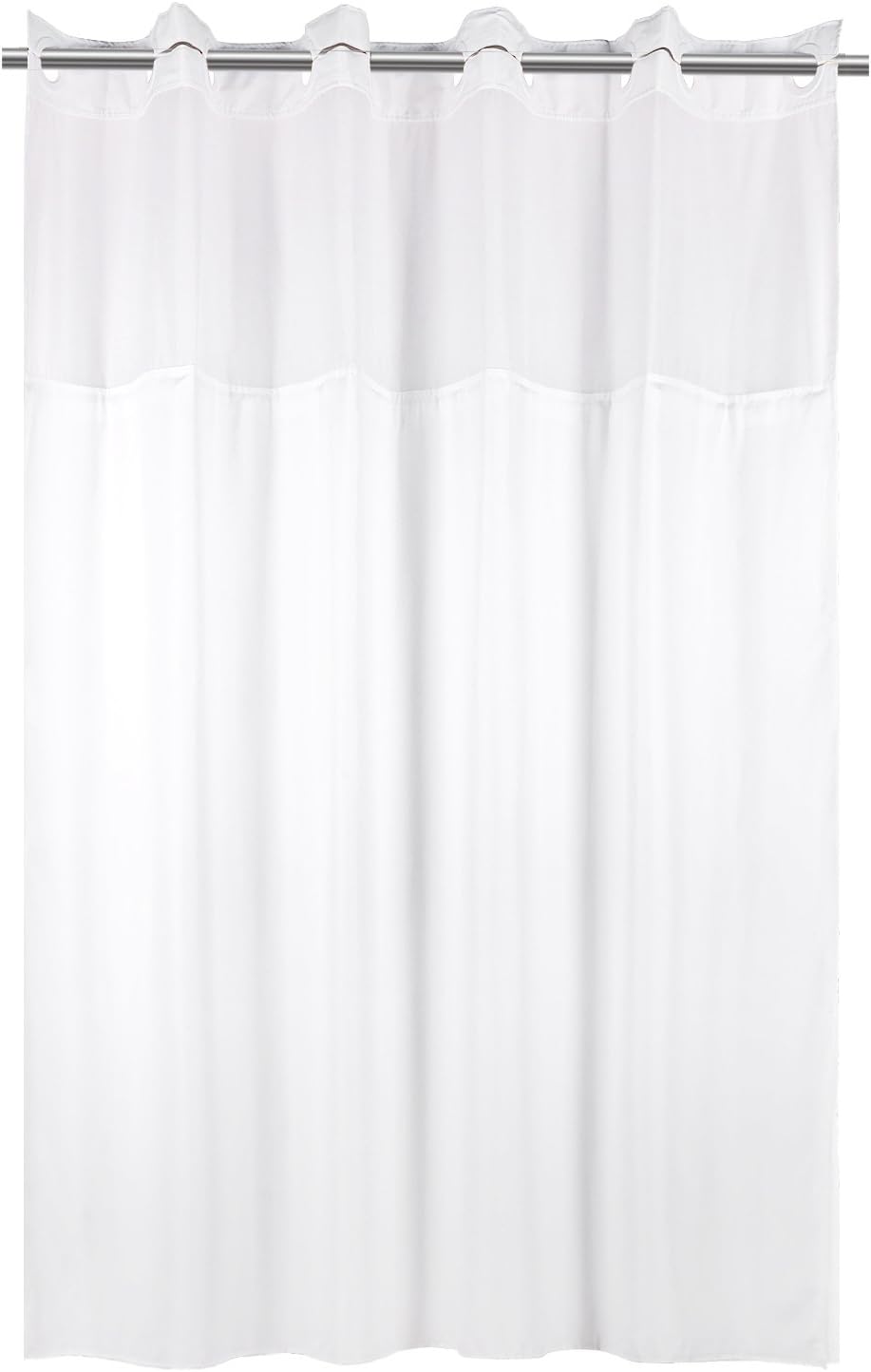 MINI DEER Hookless Shower Curtain with Magnet 70.8 x 74 Inch Polyester Bath Curtain with Light-Filtering Mesh Screen Anti Mildew ABS Flex-On Rings White