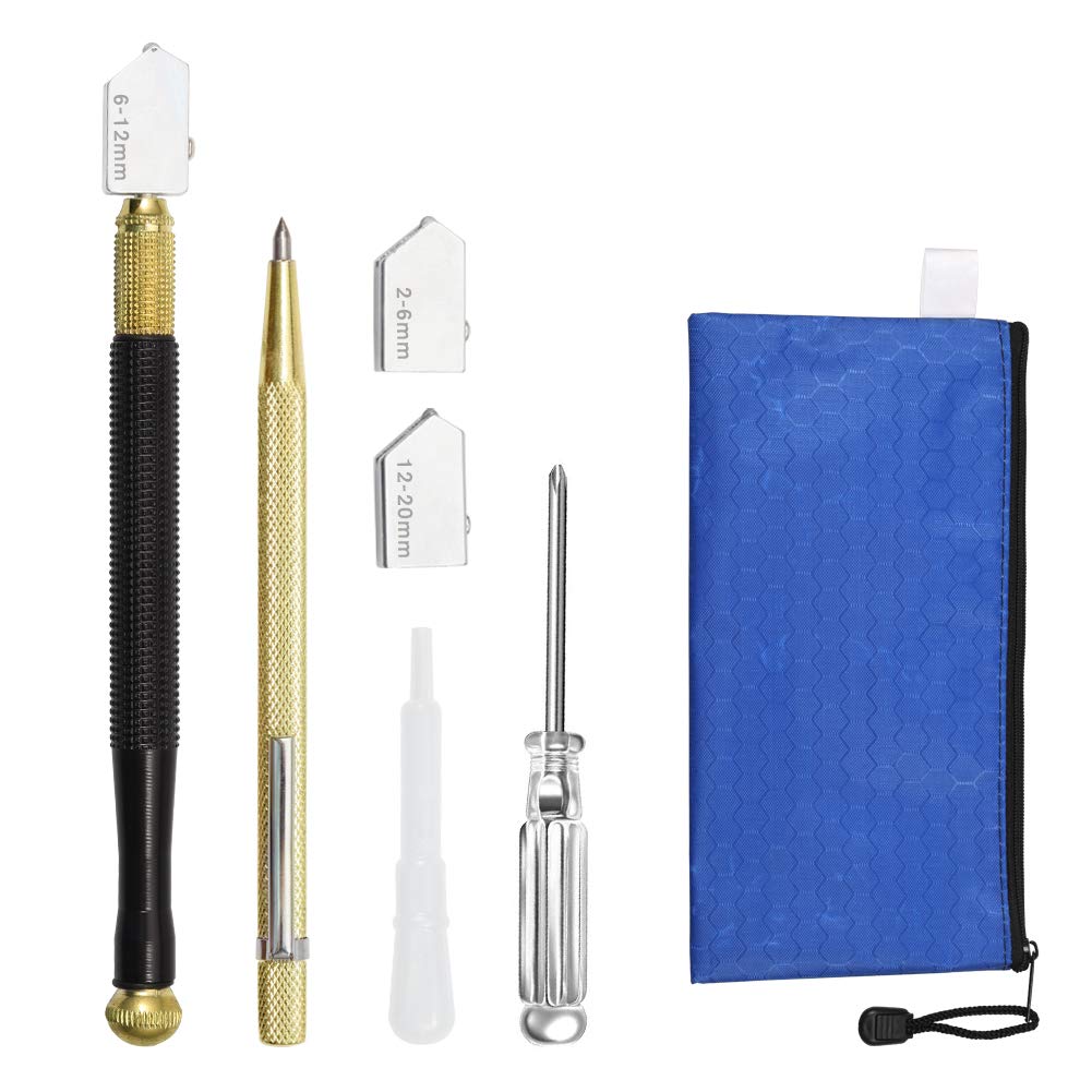 SPEEDWOX Glass Cutter Tool Set Pencil Style Oil Feed Carbide Tip with 2 Replaceable Blades 2mm-20mm Tungsten Scribe Engraving Pen Oil Dropper Screwdrive for Glass Tiles Mirror Cutting