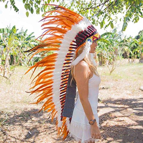 Novum Crafts Feather Headdress | Native American Indian Inspired | Orange