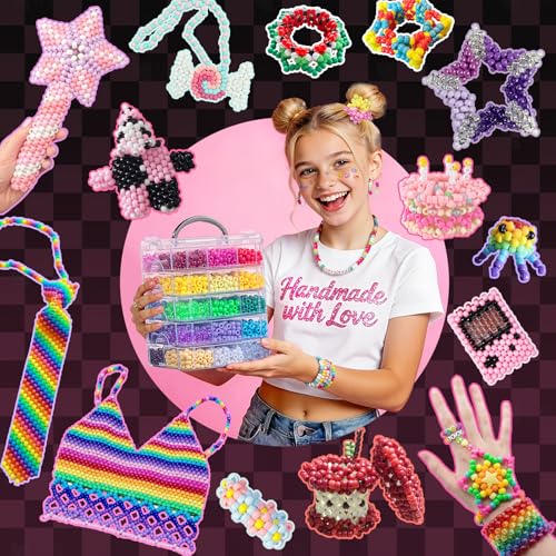 Simetufy 6000Pcs Pony Beads, 30 Colors 6x9MM Kandi Beads Bulk for Crafts Bracelet Making Hair Braiding Jewelry Key Chains DIY Crafts Gifts (3.44lb, Stack Box)