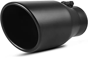 AUTOSAVER88 4 Inch Inlet Black Exhaust Tip, 4" Inlet 6" Outlet 12" Overall Length Black Powder Coated Finish Tailpipe Stainless Steel Exhaust Tip for 4" Outside Diameter Tailpipe, Rolled Edge, Bolt On