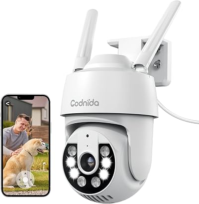Codnida 2K Outdoor WiFi PTZ Security Camera 360° Night Vision Human Detection