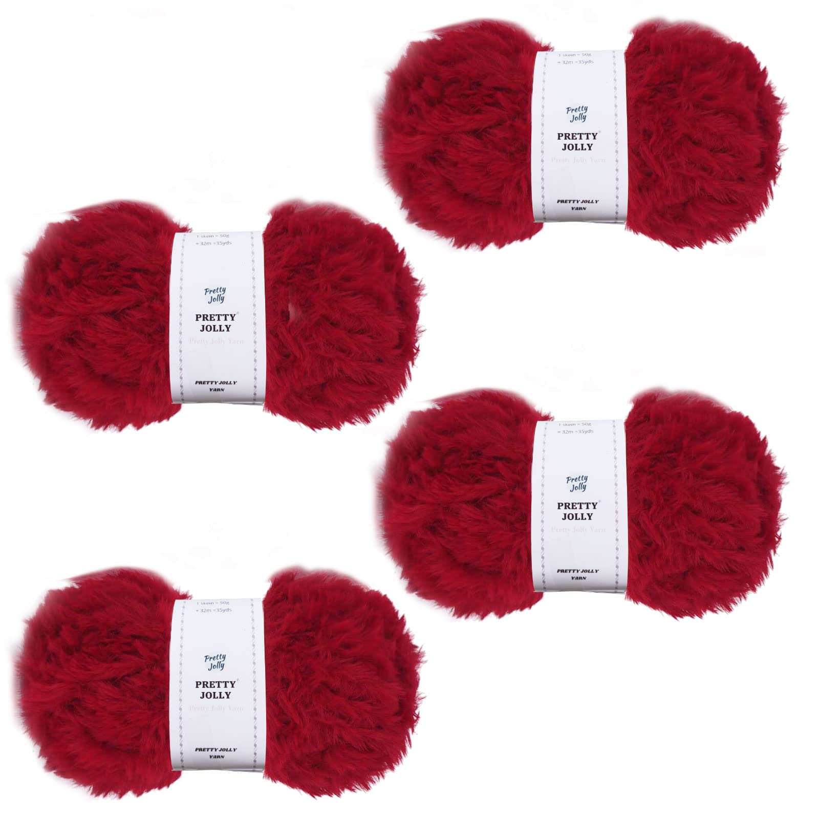 Pretty Jolly 4 Skeins Faux Fur Super Soft Chunky Fluffy Eyelash Polyester Yarn (Red)