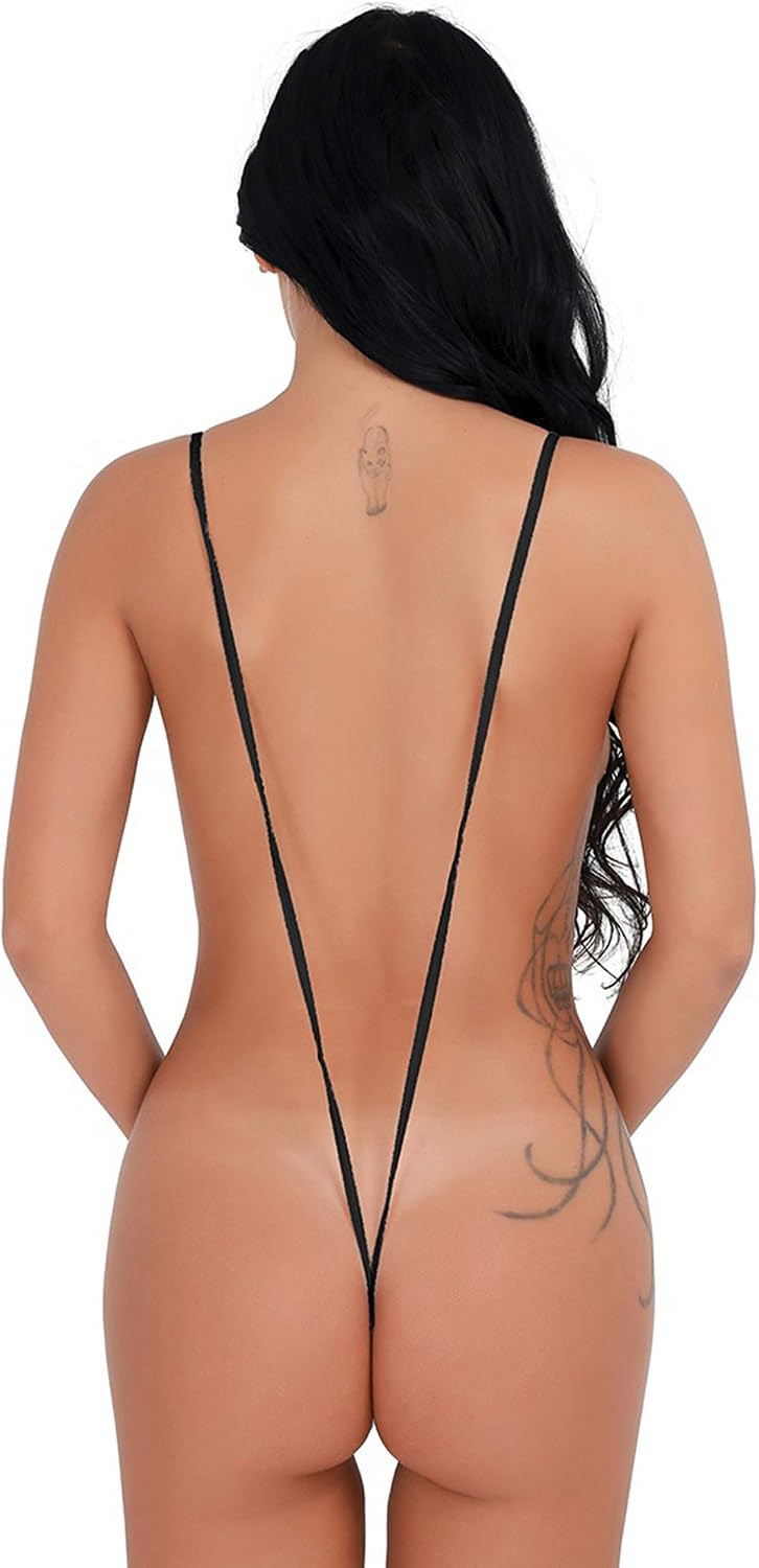 Oyolan Women's Sexy Monokini G-String Thong Mini Bikini Swimwear Nightwear Bodysuit Jumpsuit Black M - Image 5
