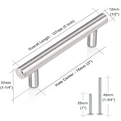 Probrico 5 Pack|T Bar Cabinet Pulls Stainless Steel