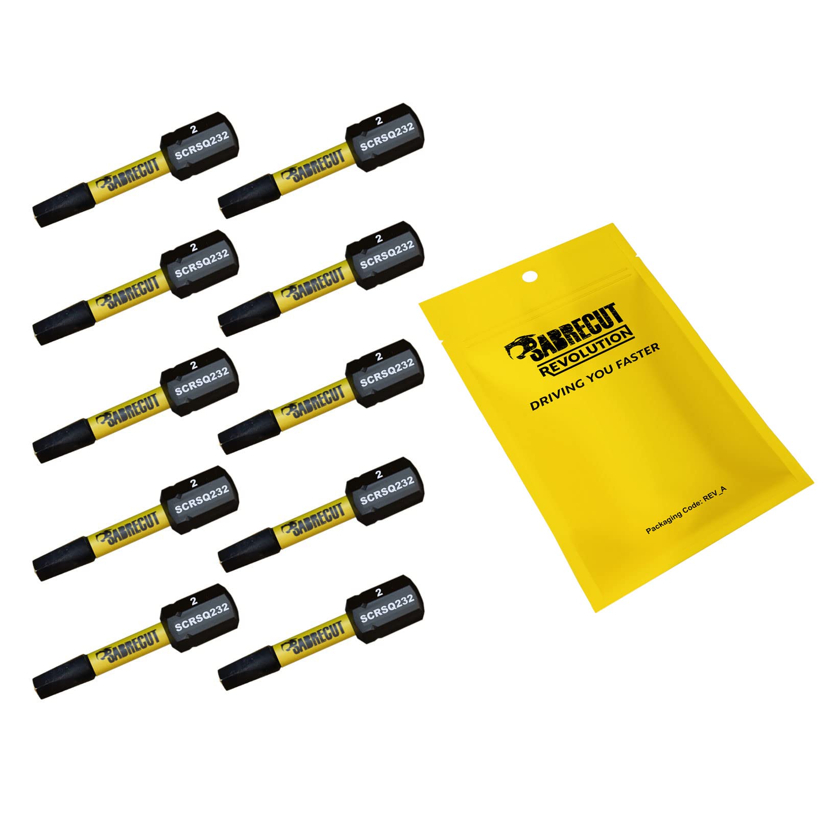 10 x SabreCut SCRSQ232_10 32mm SQ2 Square Magnetic Impact Screwdriver Driver Bits Set Single Ended Heavy Duty