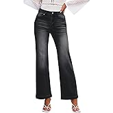 PerZeal Women's Wide Leg Jeans - Casual Mid Waisted Stretch Baggy Loose Flare Bootcut Denim Pants with Pockets