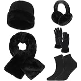 Yearntown 5 Pcs Women Fur Faux Hat Gloves Scarf Set Winter Warm Earmuff Sock Women Gift for Cold Weather Outdoor Xmas