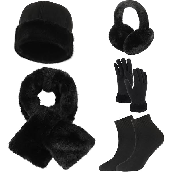 Gifts Sets for Women-5 Piece, Faux Fur Bucket Hat and Glove  display picture 2