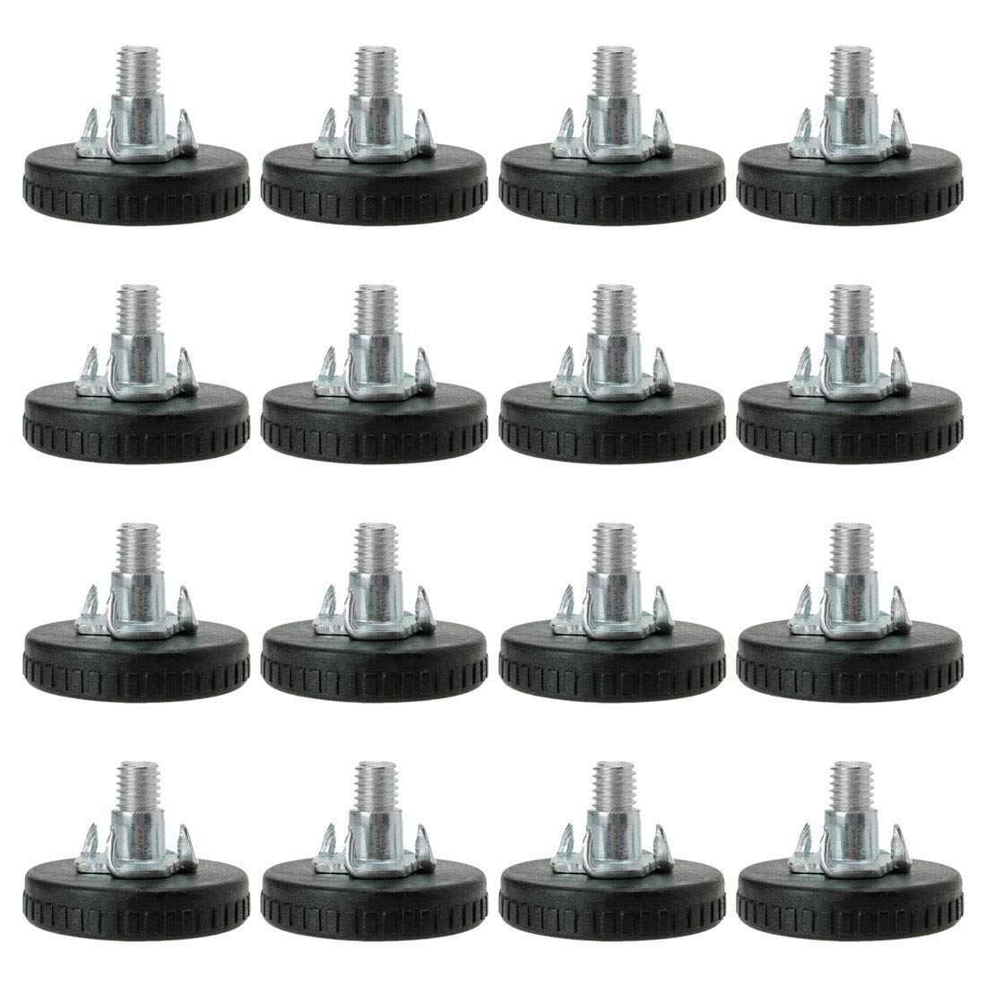 sourcingmap M8 x 18 x 40mm Screw on Furniture Glide Leveling Feet Thread Adjustable Leveler with T-Nuts for Cabinet Leg 16pcs